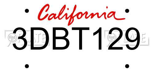 3DBT129 California License Plate