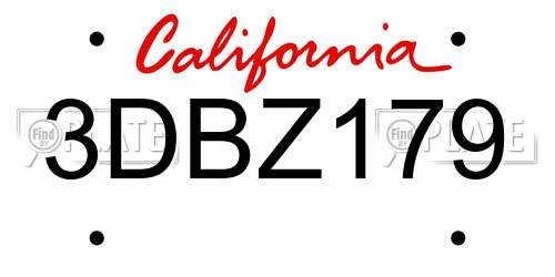 3DBZ179 California License Plate