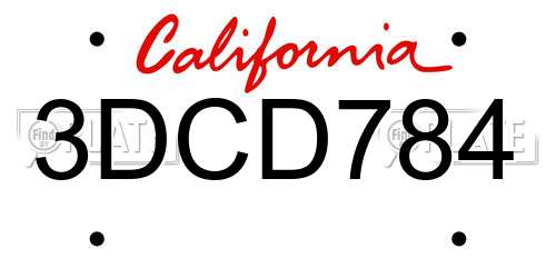 3DCD784 California License Plate