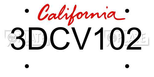3DCV102 California License Plate