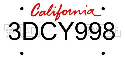 3DCY998 California License Plate