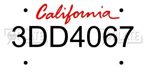 3DD4067 California License Plate