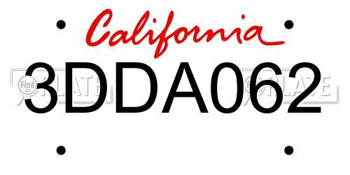 3DDA062 California License Plate