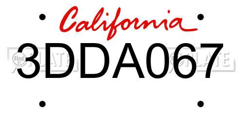 3DDA067 California License Plate