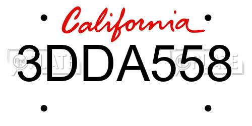 3DDA558 California License Plate