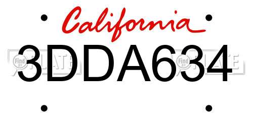 3DDA634 California License Plate