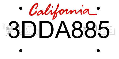 3DDA885 California License Plate