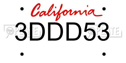 3DDD53 California License Plate