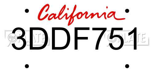 3DDF751 California License Plate
