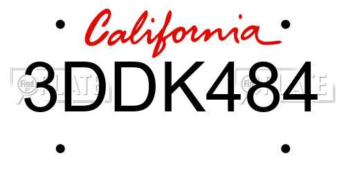 3DDK484 California License Plate