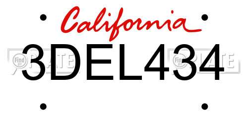 3DEL434 California License Plate