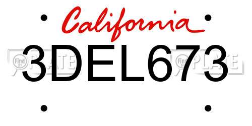 3DEL673 California License Plate