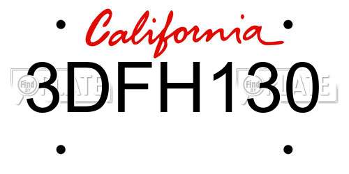 3DFH130 California License Plate
