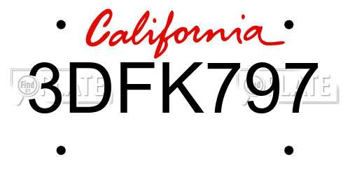 3DFK797 California License Plate