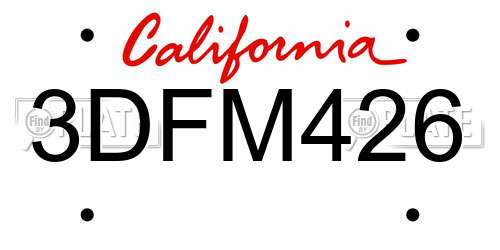 3DFM426 California License Plate