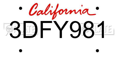3DFY981 California License Plate