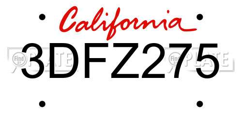 3DFZ275 California License Plate
