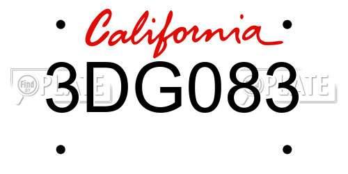 3DG083 California License Plate