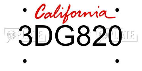 3DG820 California License Plate