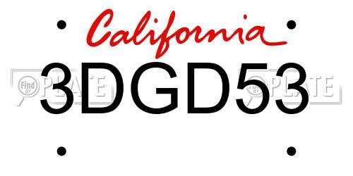 3DGD53 California License Plate