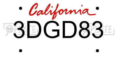 3DGD83 California License Plate