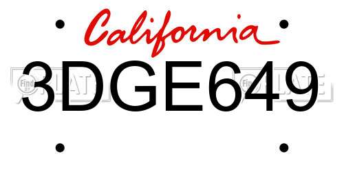 3DGE649 California License Plate