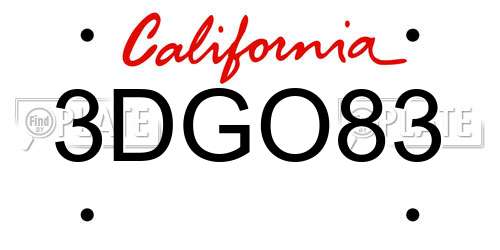 3DGO83 California License Plate