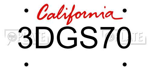 3DGS70 California License Plate