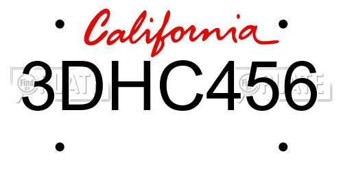 3DHC456 California License Plate