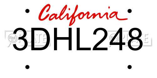 3DHL248 California License Plate