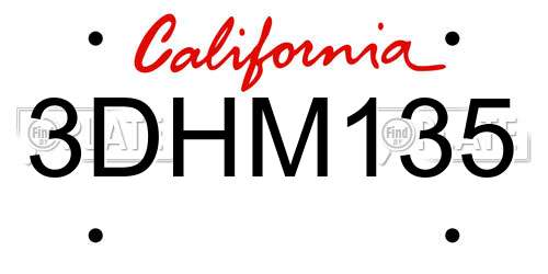 3DHM135 California License Plate
