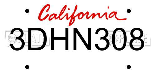 3DHN308 California License Plate