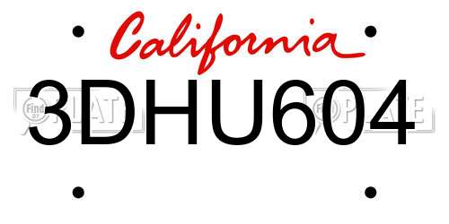 3DHU604 California License Plate