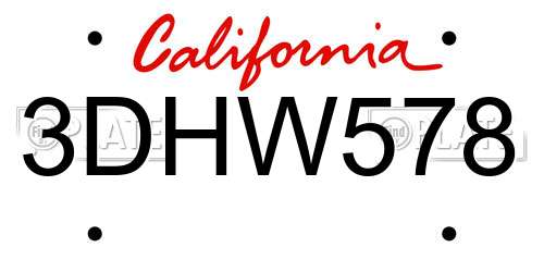 3DHW578 California License Plate