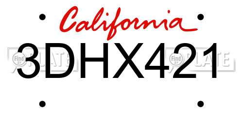 3DHX421 California License Plate
