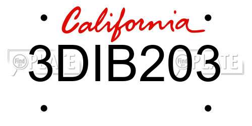 3DIB203 California License Plate