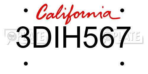3DIH567 California License Plate