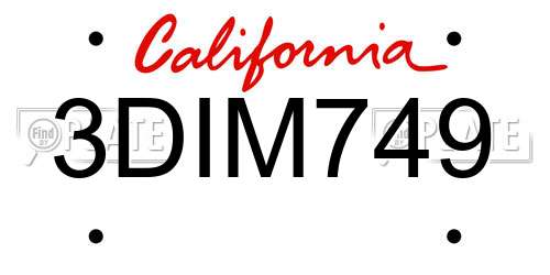 3DIM749 California License Plate