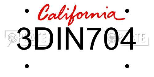 3DIN704 California License Plate