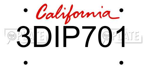 3DIP701 California License Plate