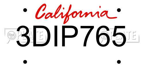 3DIP765 California License Plate