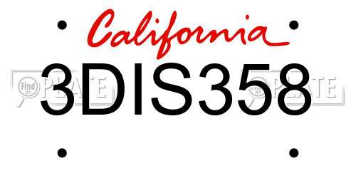 3DIS358 California License Plate