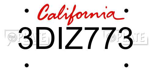3DIZ773 California License Plate