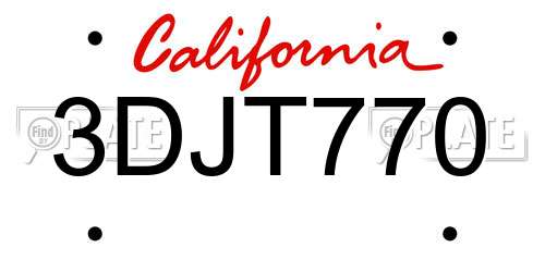 3DJT770 California License Plate