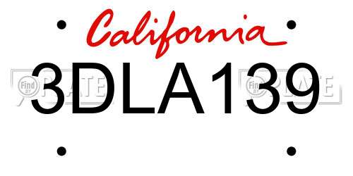 3DLA139 California License Plate