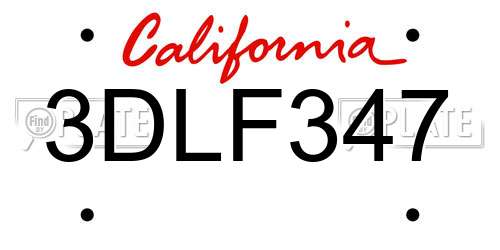 3DLF347 California License Plate