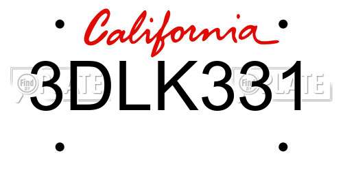 3DLK331 California License Plate