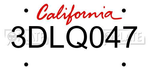 3DLQ047 California License Plate