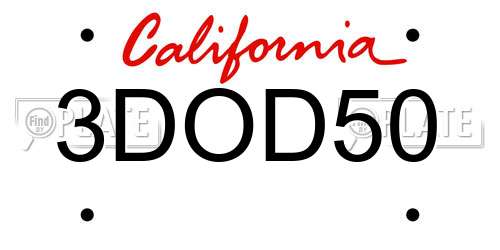 3DOD50 California License Plate