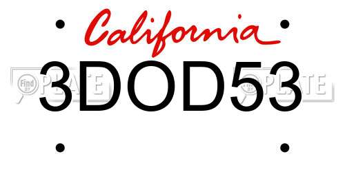 3DOD53 California License Plate